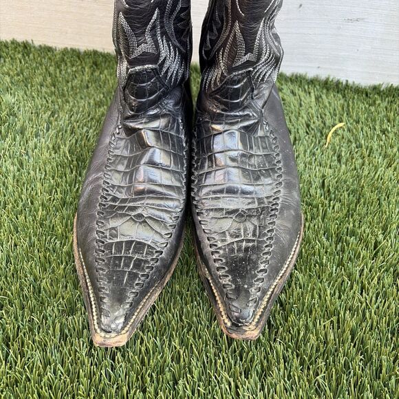Wild West Crocodile Leather Toe Cowboy Western Boots Handcrafted Sz 8 Black main image 12